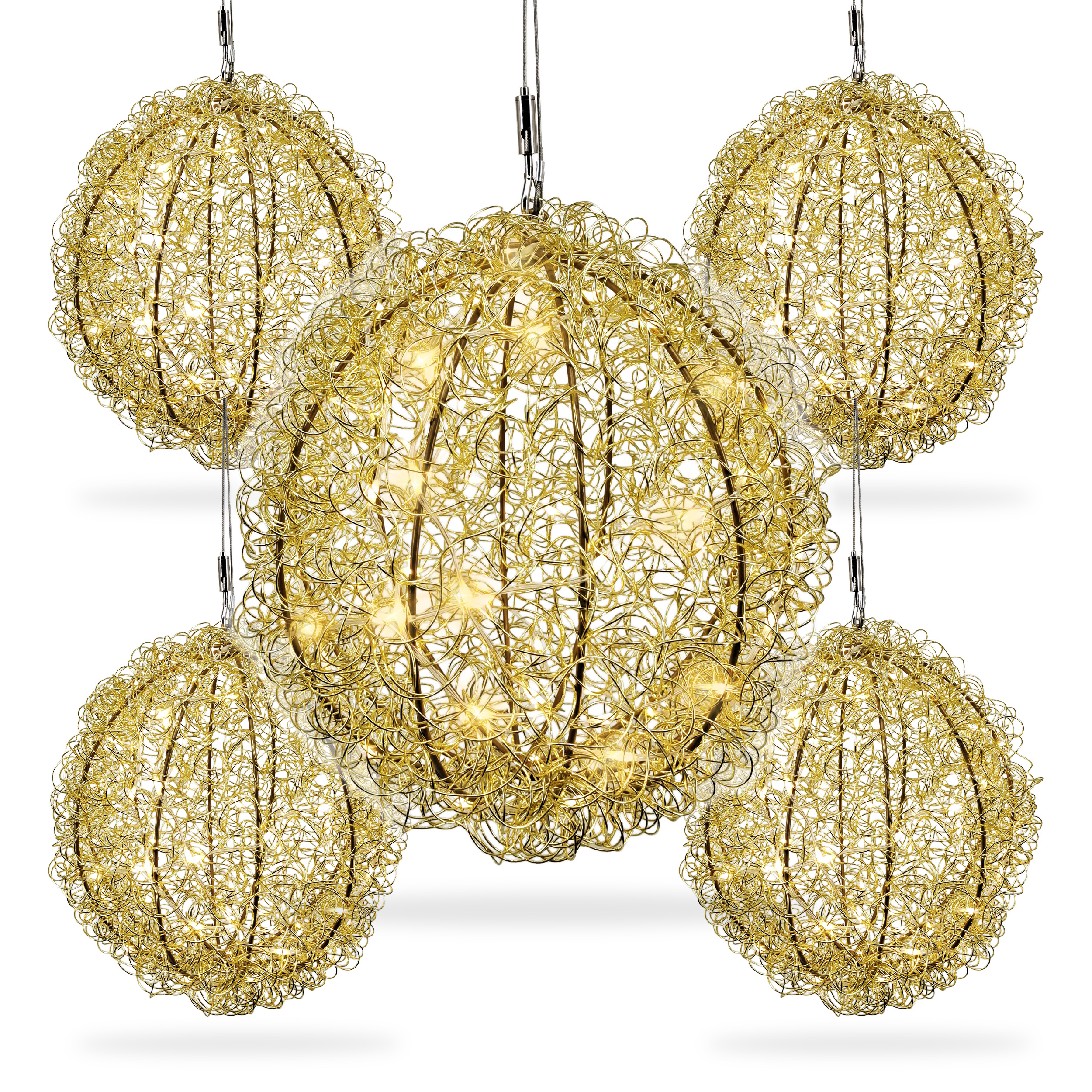 3D Drahtkugel Gold Ø 30 cm mit 80 LED warmweiß Timer-Funktion IP44