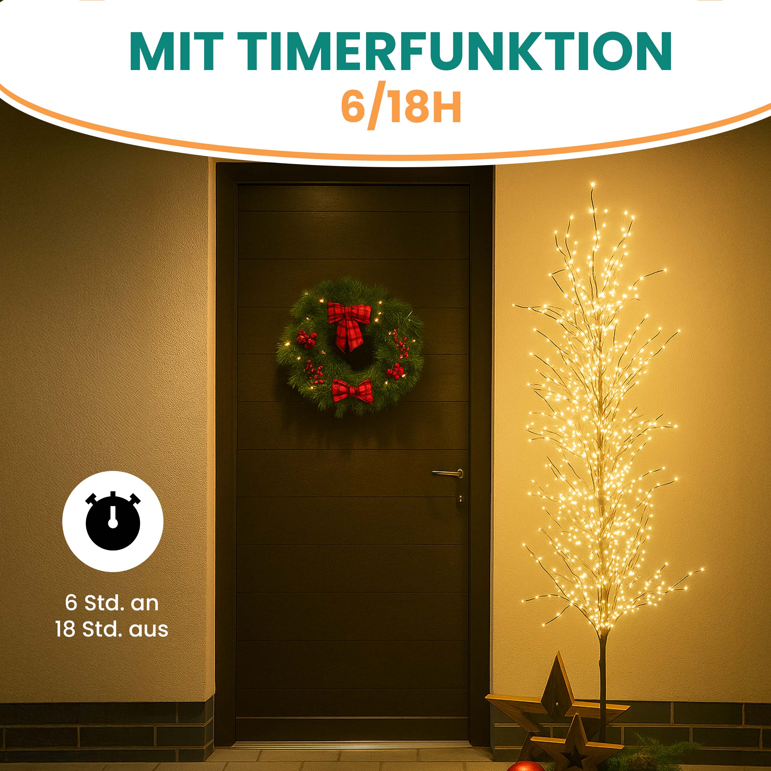 LED-Baum 180 cm schwarz mit 1500 LED warmweiß Timer-Funktion IP44