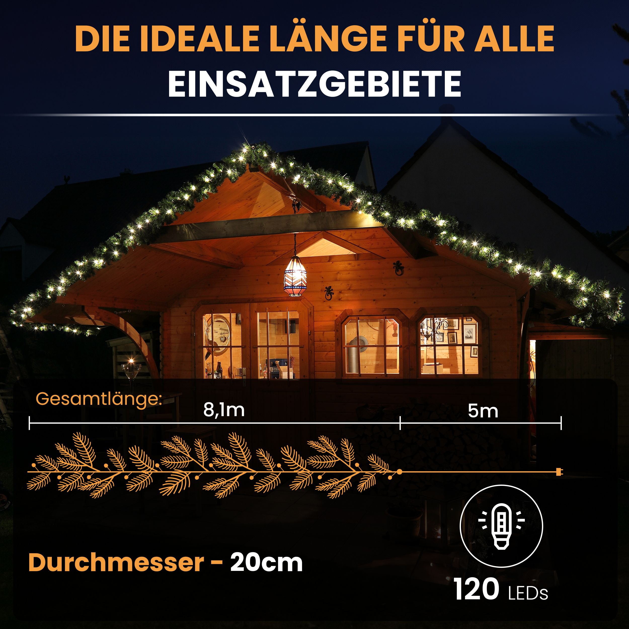 Künstliche Tannengirlande mit Beleuchtung LED Warmweiß 120 LED 8,1 m Weihnachtsdeko Weihnachtsgirlande