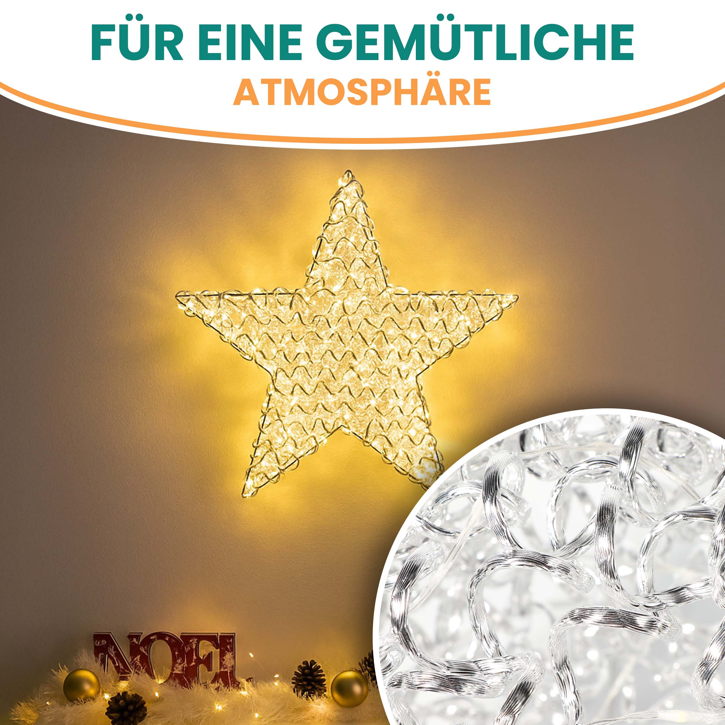 Aluminiumstern XXL Ø 60 cm mit 300 LED warmweiß Timer-Funktion IP44 