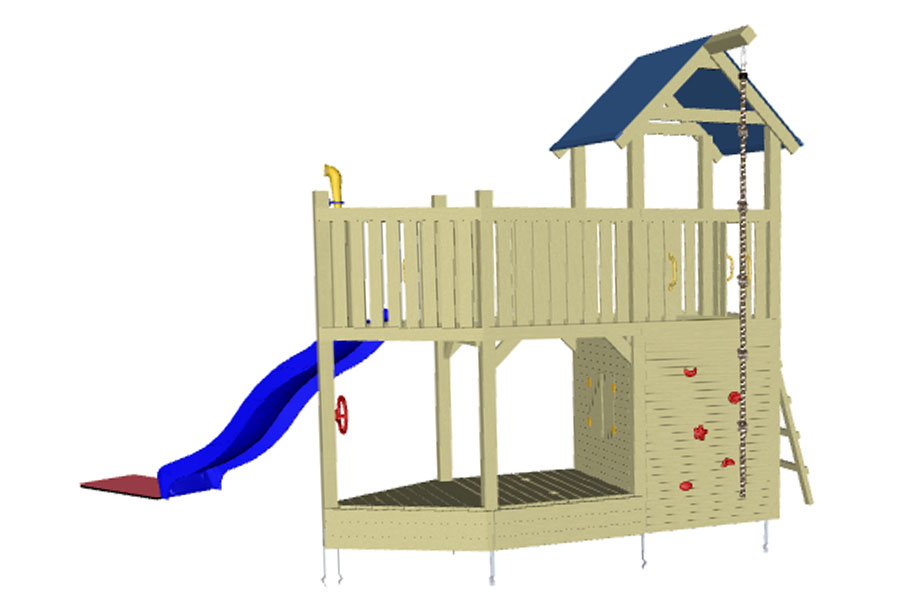 Spielturm Holz Piratenschiff Rauhbein mit Rutsche