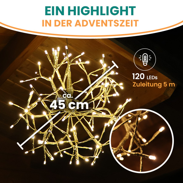 Weihnachtsdekoration Goldstern 45cm 1 Stück mit 120 LED warmweiß Timer-Funktion LED-Weihnachtsstern