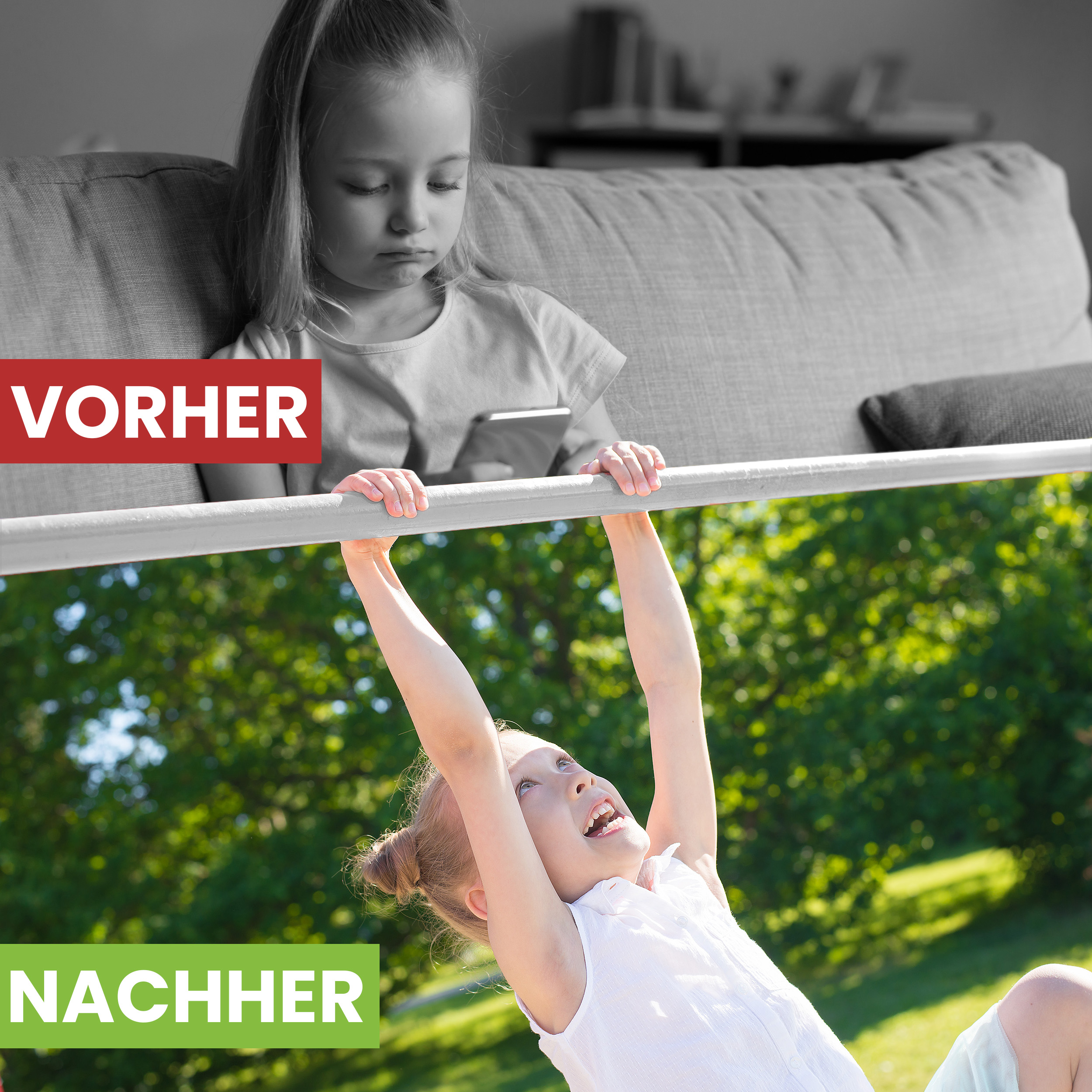 Turnreck aus Lärchenholz ⌀ 12 cm mit Edelstahl-Reckstange und Einschlaghülsen