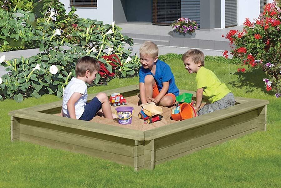 Sandkasten aus Holz imprägniert Aufbau mit Stecksystem