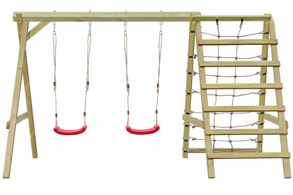 Doppelschaukel Premium 3.1 mit Kletternetz und Sprossenleiter