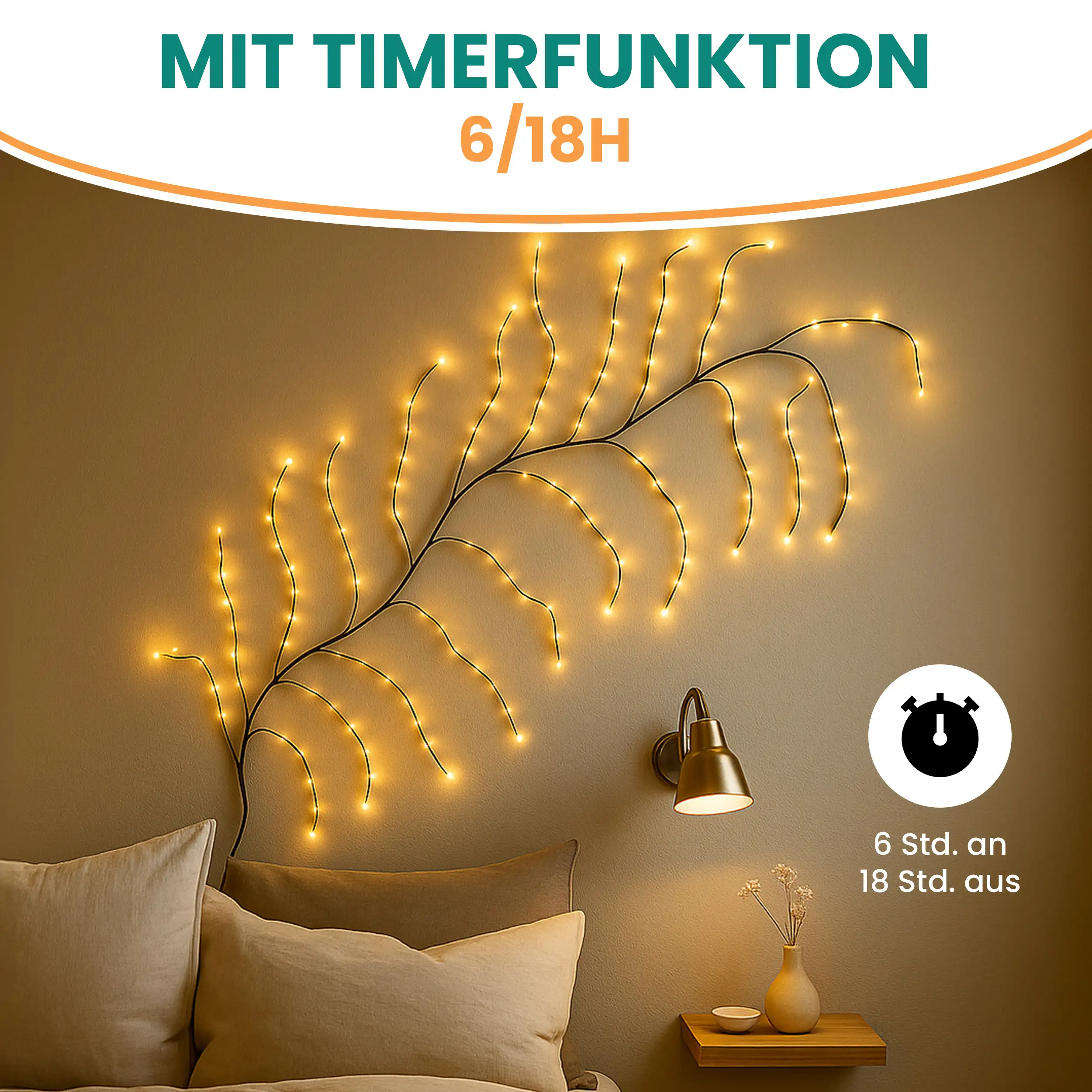 Lichterkette Ast Weidenrebe 160 LED warmweiß mit Timer Länge Wanddeko Baumzweig 230 cm Lichterkette Ast Weidenrebe 160 LED warmweiß mit Timer Länge Wanddeko Baumzweig 230 cm