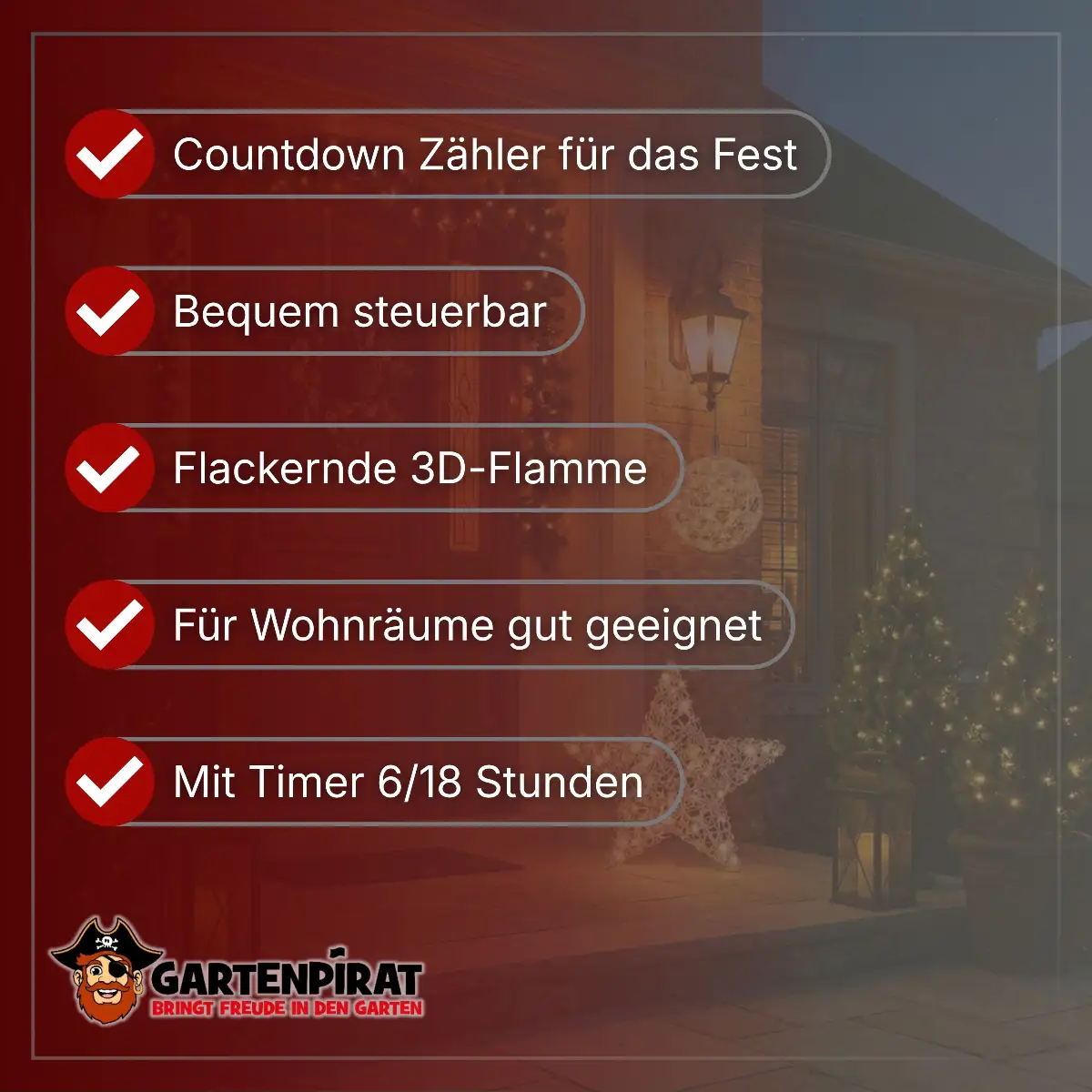 LED Adventskalenderkerze mit 3D-Flamme