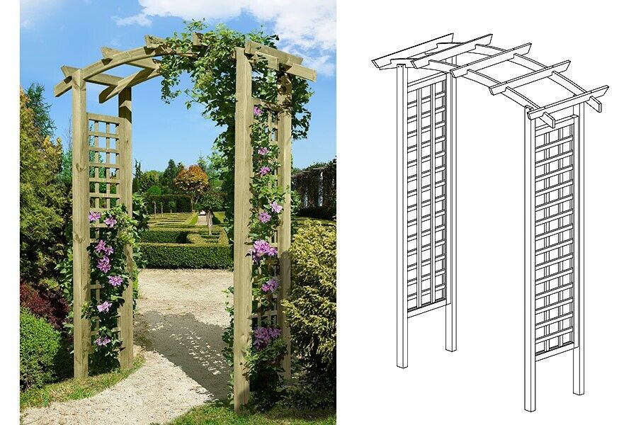 Torbogen Pergola Holzbogen aus Holz KDI mit Rankgitter Rosenbogen Rankhilfe