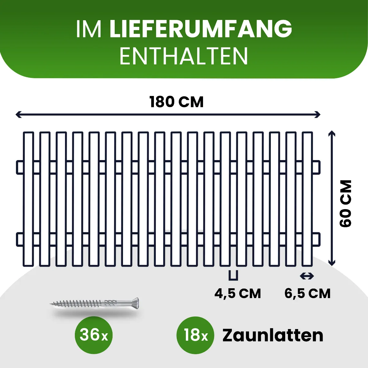 Holzpaket für Gartenzaun Lattenzaun inkl. Schrauben 180 cm breit Lärche natur Typ B 60 cm hoch