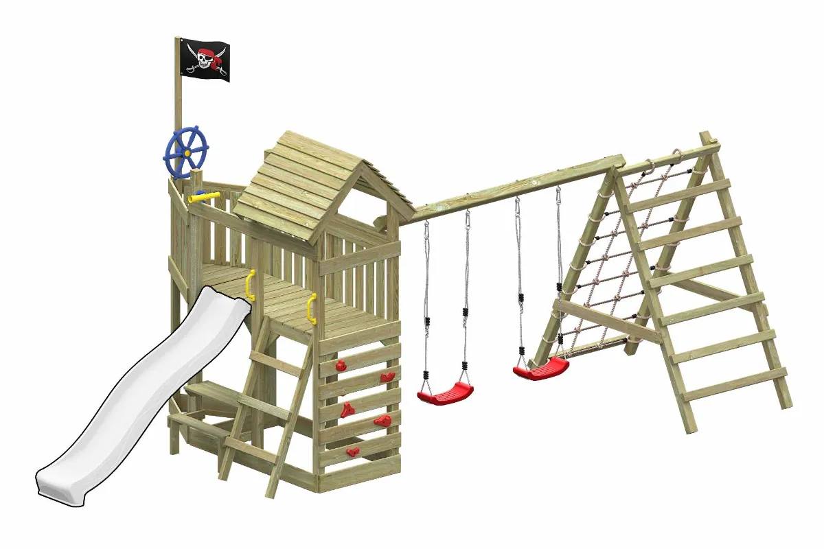 Spielturm Mia Max mit Doppelschaukel und großem Kletterbereich