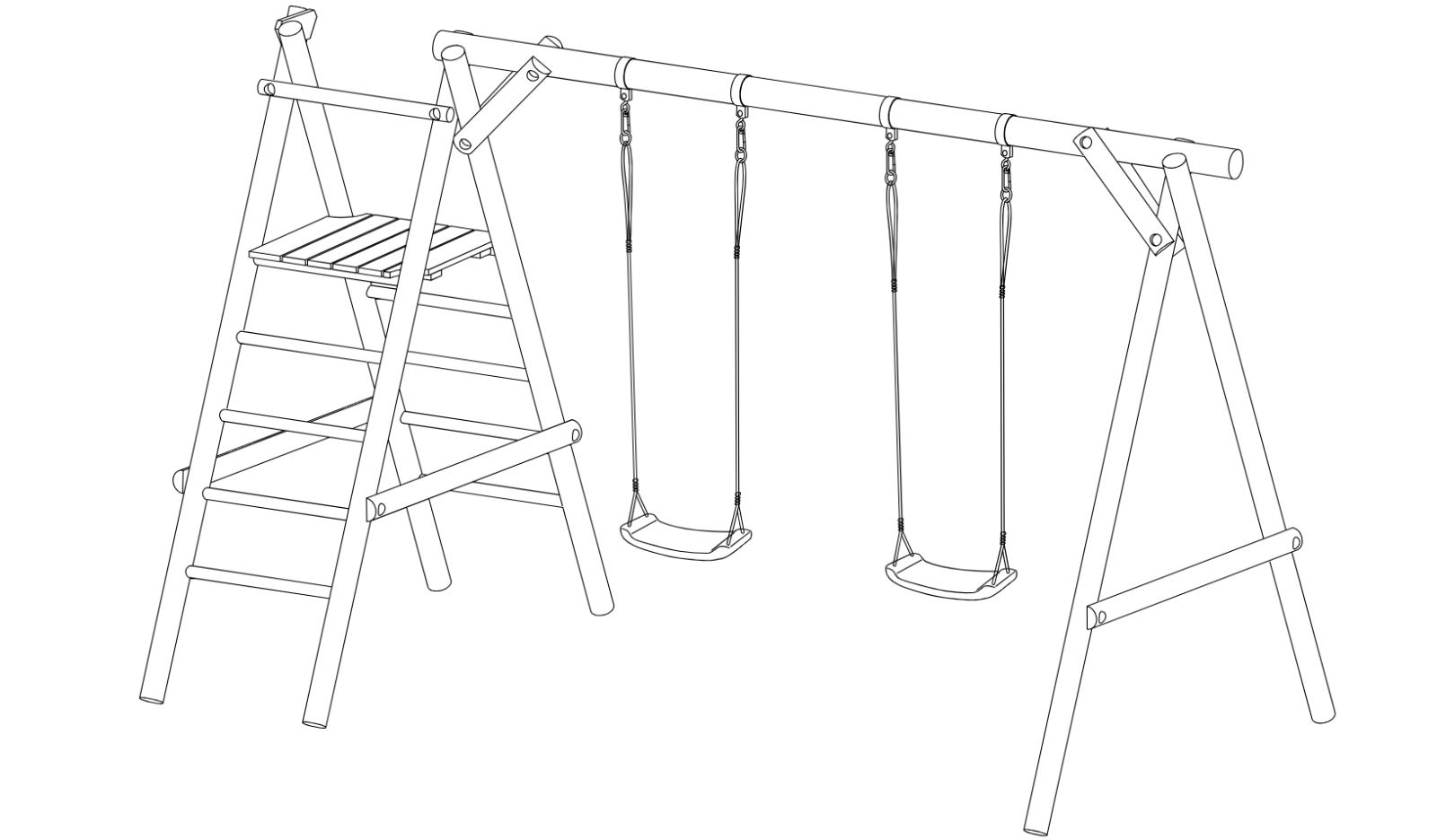 Schaukelgerüst Classic Modell 4.2 aus Holz mit Rutsche, Doppelschaukel und Leiter mit Podest