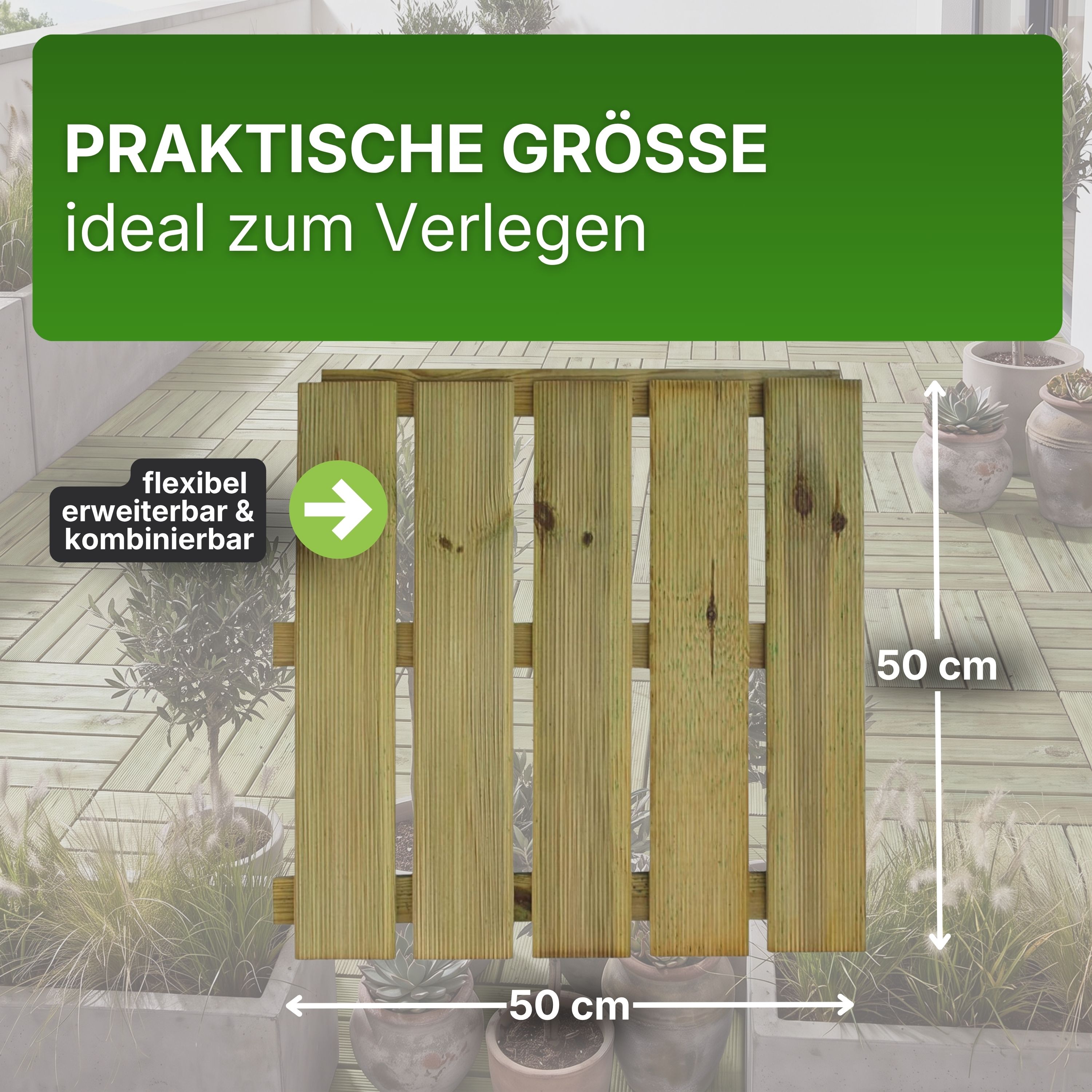 Holzfliese grün imprägniert 50x50 cm Fliese Bodenfliese Terrassenfliese