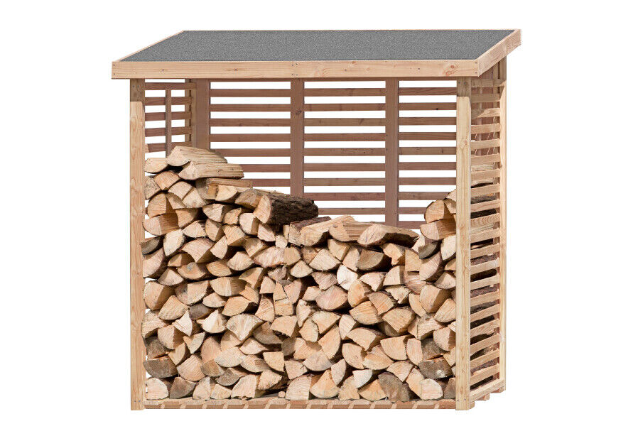 Kaminholzregal Hylla aus Lärchenholz 200 x 75 x 200 cm mit Rückwand für 2m³ Brennholz