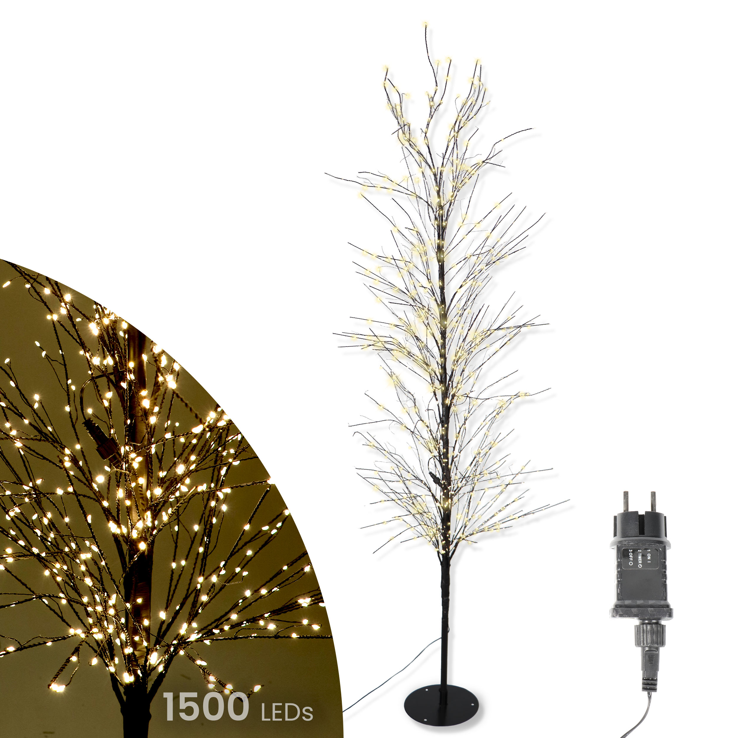 LED-Baum 180 cm schwarz mit 1500 LED warmweiß Timer-Funktion IP44