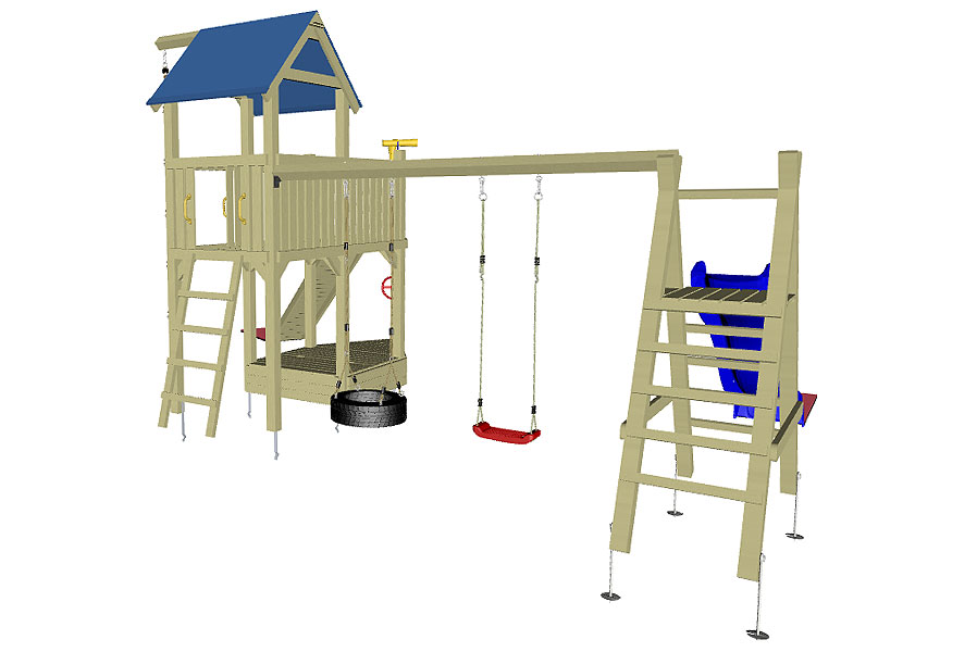 Piratenschiff Holzfuß Spielturm mit Rutsche und Schaukel
