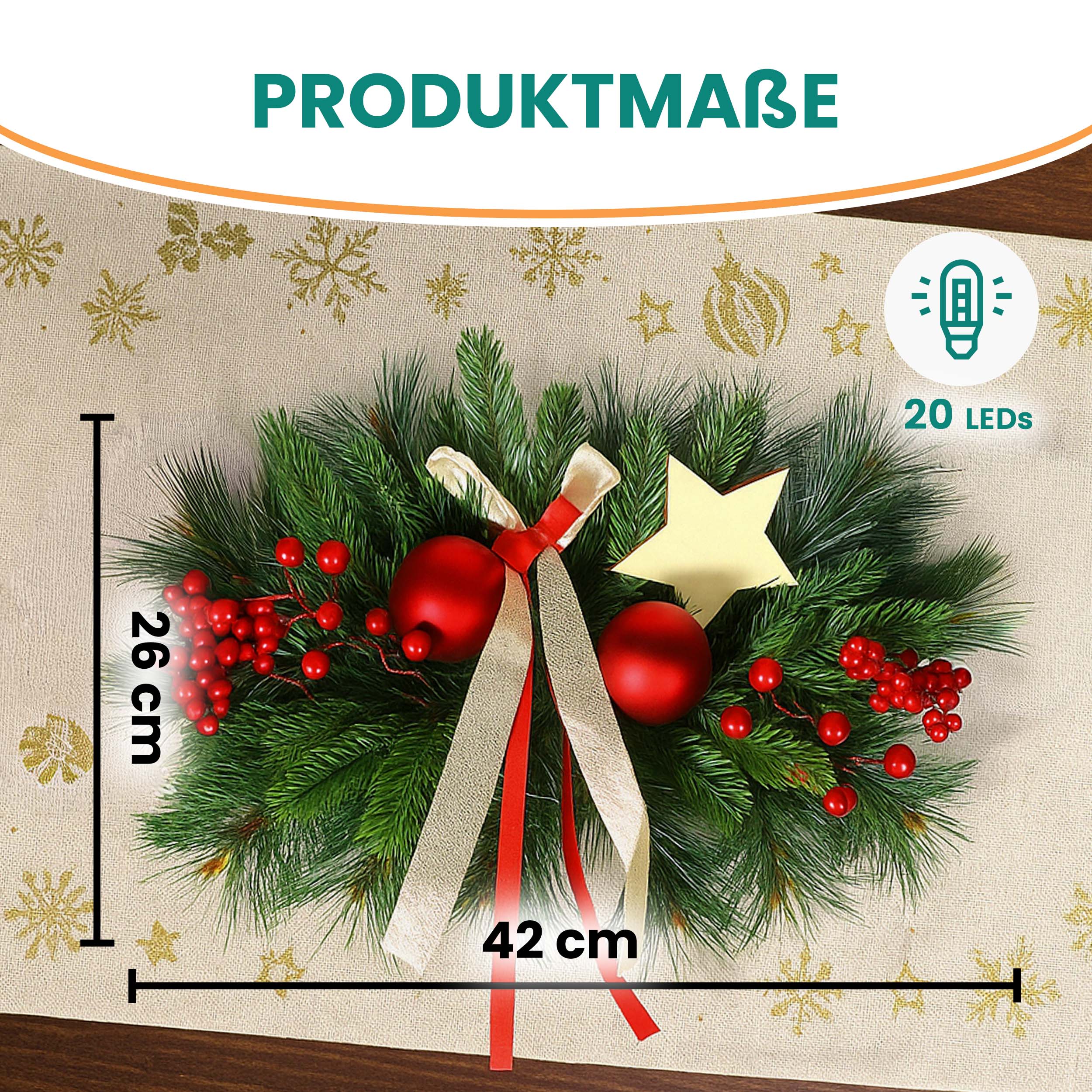 Adventsgesteck Adventsschmuck 26 x 42 cm mit roter Deko