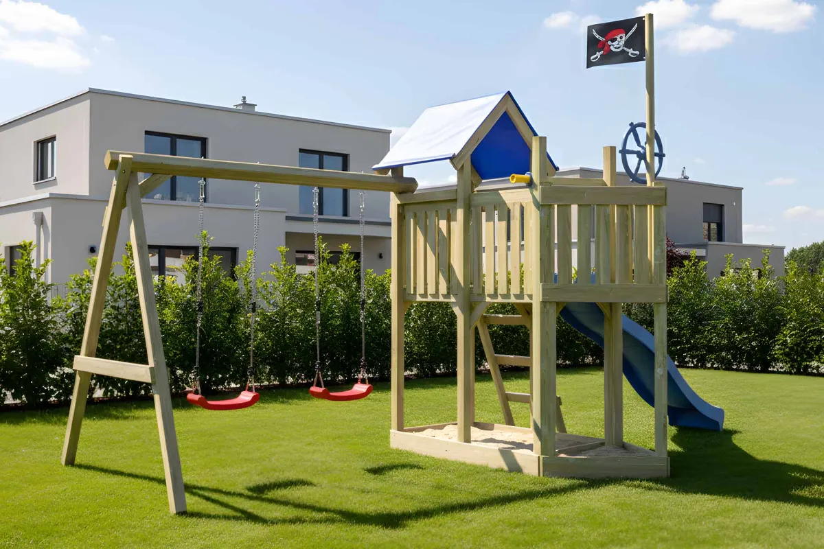 Spielturm Georg Fun mit Doppelschaukel und Podest