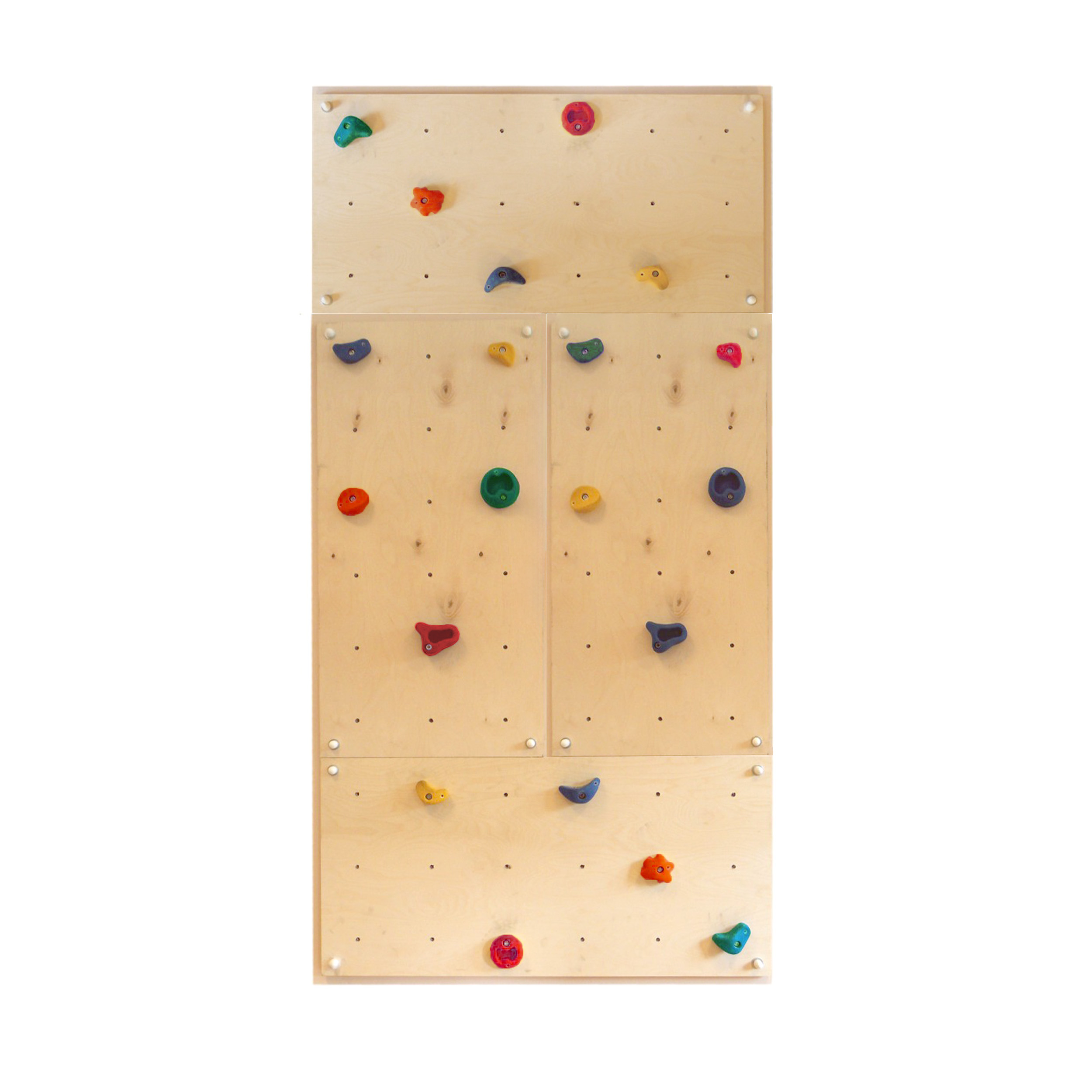 Kletterwand Indoor mit bunten Klettersteinen und Montagematerial für Kinder und Erwachsene