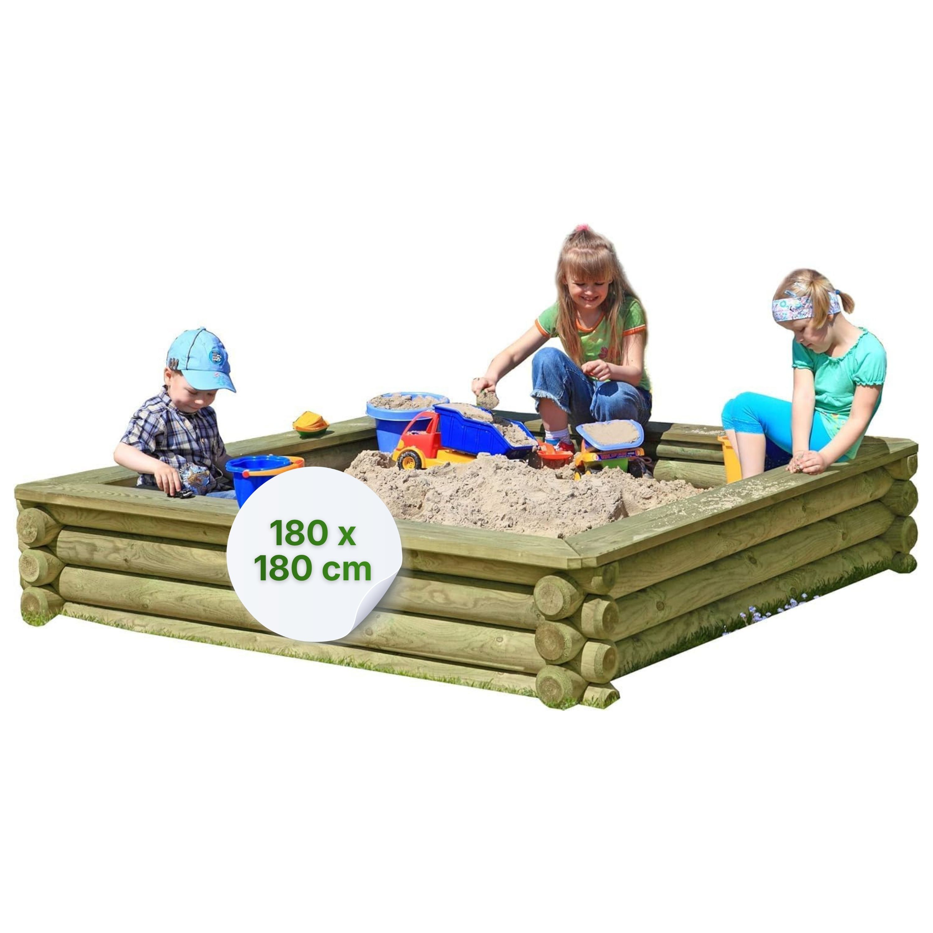 Sandkasten Paulo 180 × 180 cm aus Holz-Palisaden Ø 10 cm – kesseldruckimprägniert