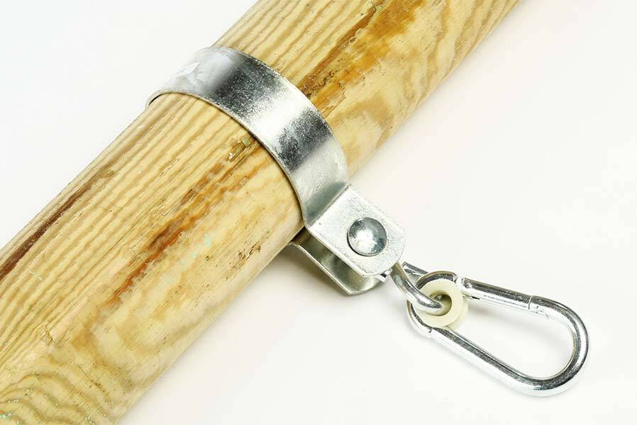 Schaukelhaken für Rundholz mit Karabinerhaken Schaukelschelle rund Manschettenhaken