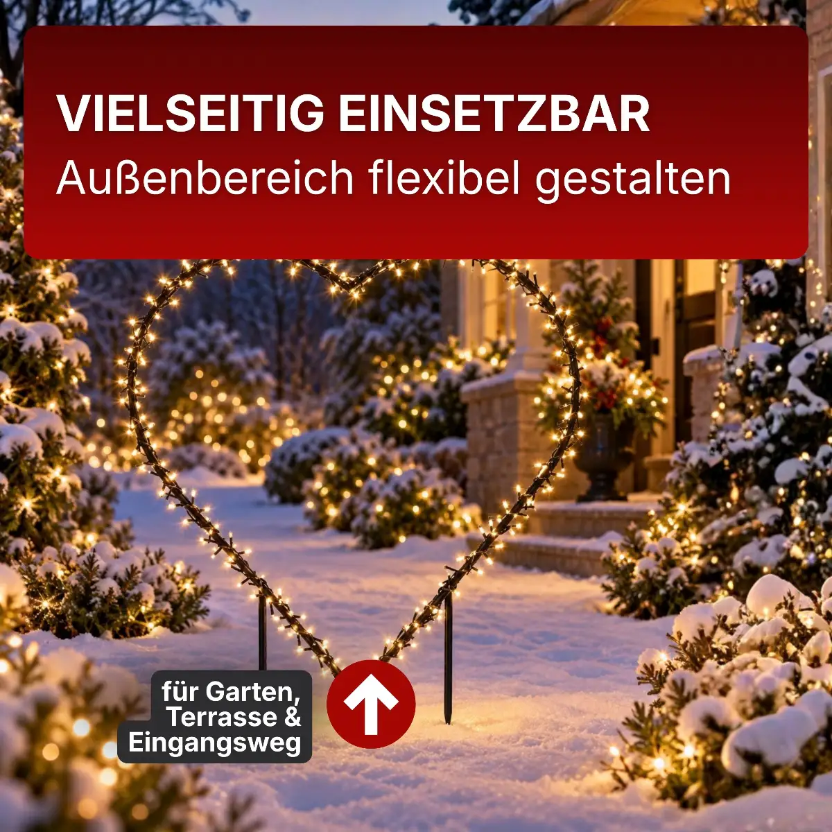Metallherz mit LED-Beleuchtung für Garten, Terrasse, Eingangweg
