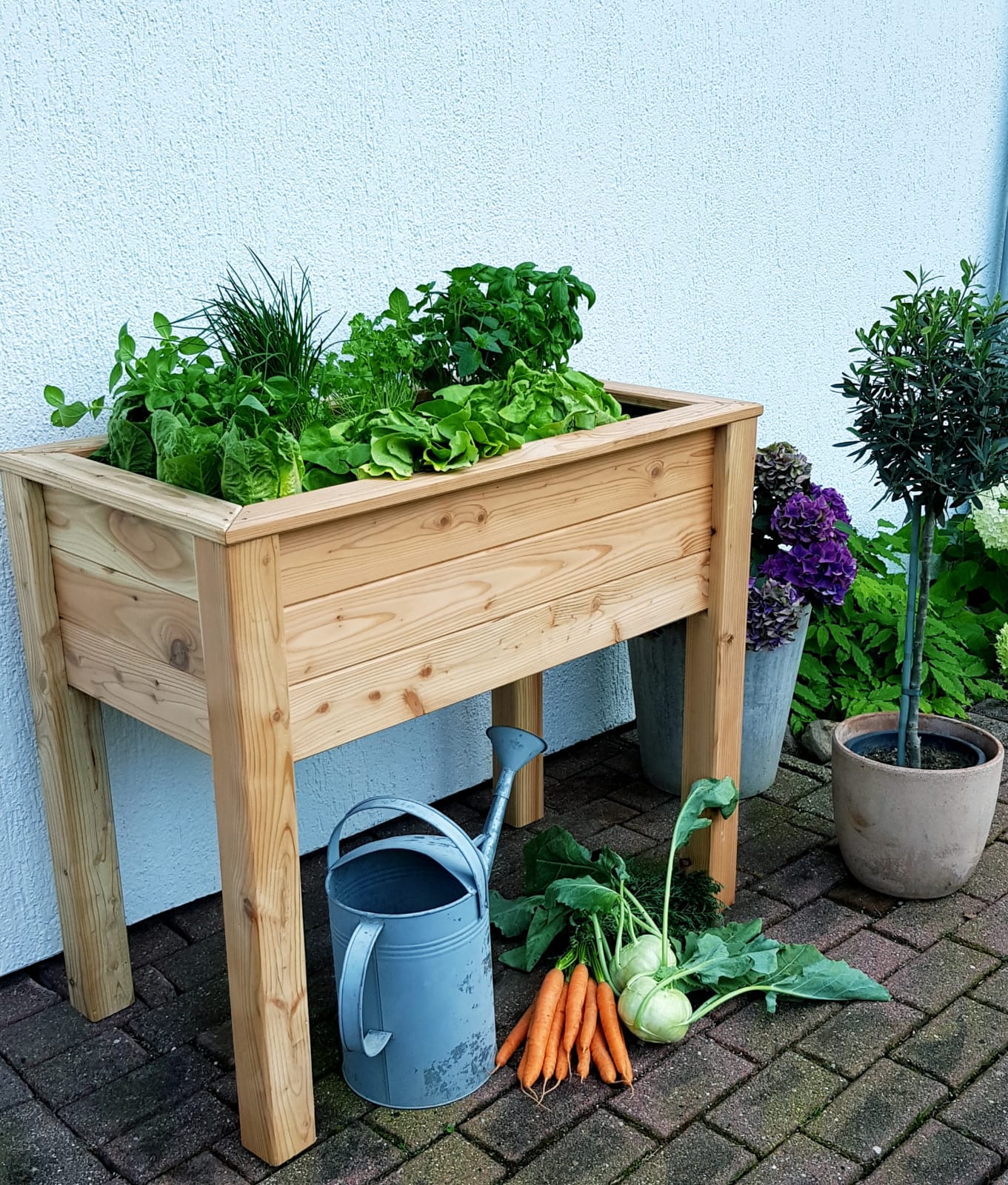 Stelzenhochbeet 90x45xH75 cm aus Lärche natur Pflanzbeet Kräuterbeet Gemüsebeet Hochbeet Balkon Terrasse