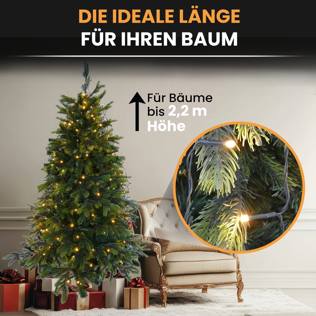 Baum-Lichterkette 300 LED mit Ring und 12 Strängen 2 bis 2,2 m | 300 LED 2 bis 2,2 m
