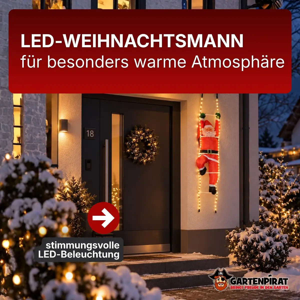 Kletternder Weihnachtsmann mit LED-Leiter – 120 cm