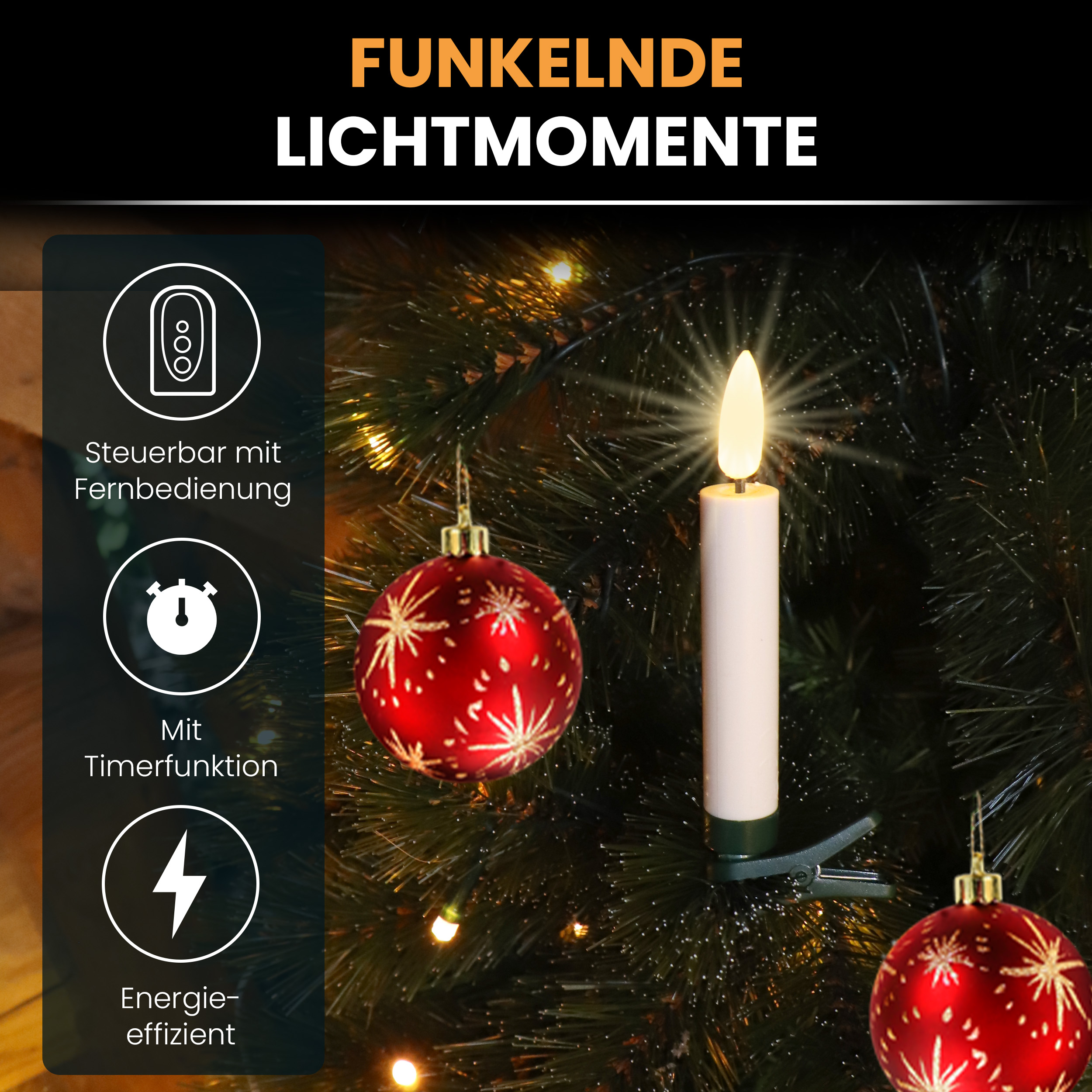25er kabellose LED-Kerzen warmweiß Baumkerzen mit Fernbedienung Timer-Funktion Christbaumkerzen
