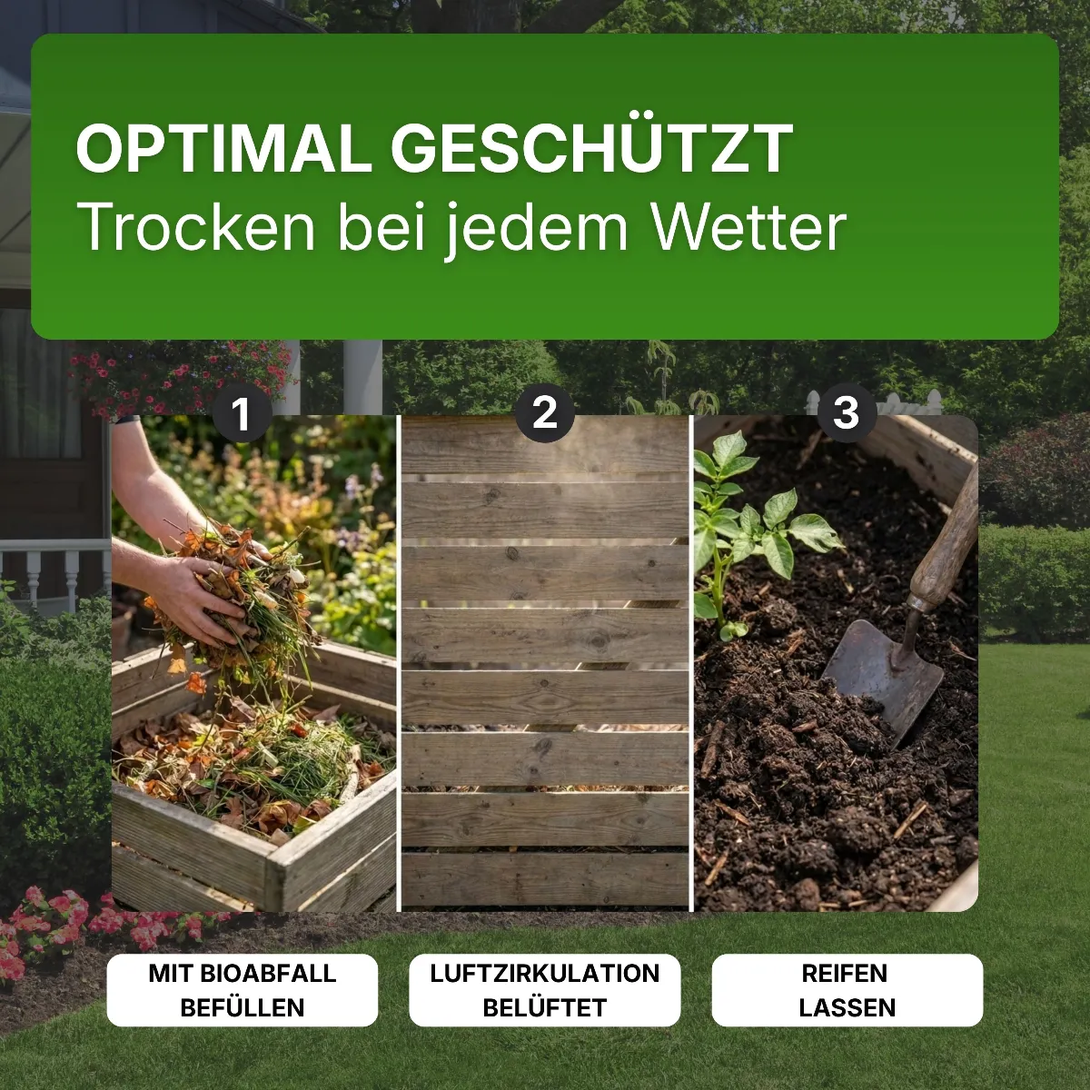 Komposter 90x90x70 cm für den Garten aus Holz mit Stecksystem Kompostsilo