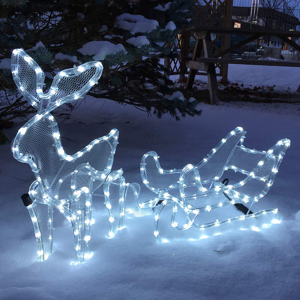 Rentier mit Schlitten 100 x 49 cm 216 LED beleuchtet warmweiß für außen