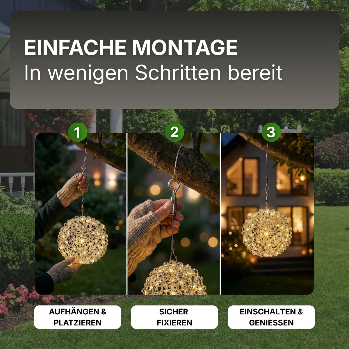 3D Drahtkugel Aluminium Ø 40 cm mit 200 LED warmweiß Timer-Funktion IP44