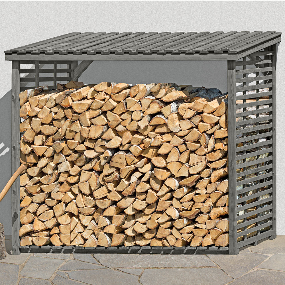 Kaminholzregal 237x114x203 cm Holz grau für bis zu 4,1 m³ Holz außen