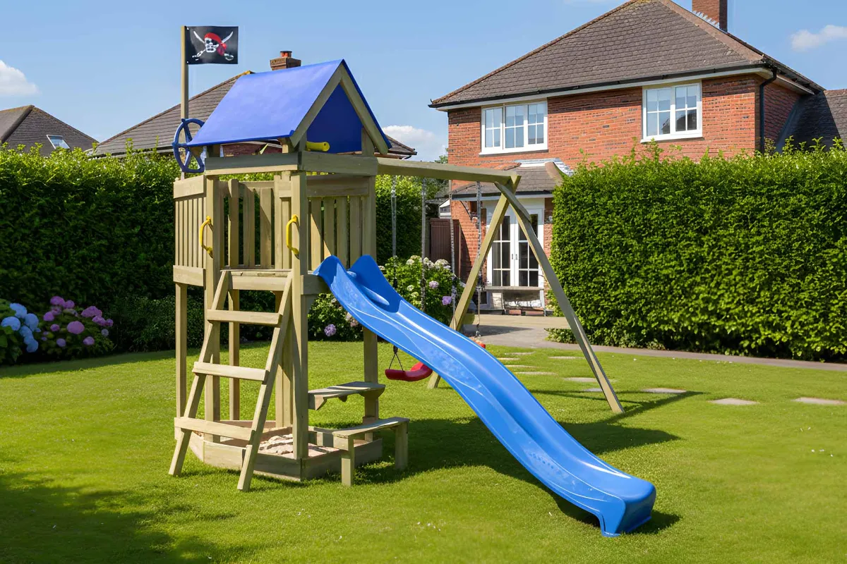 Spielturm Peter Abenteuer mit Doppelschaukel Tisch und Leiter