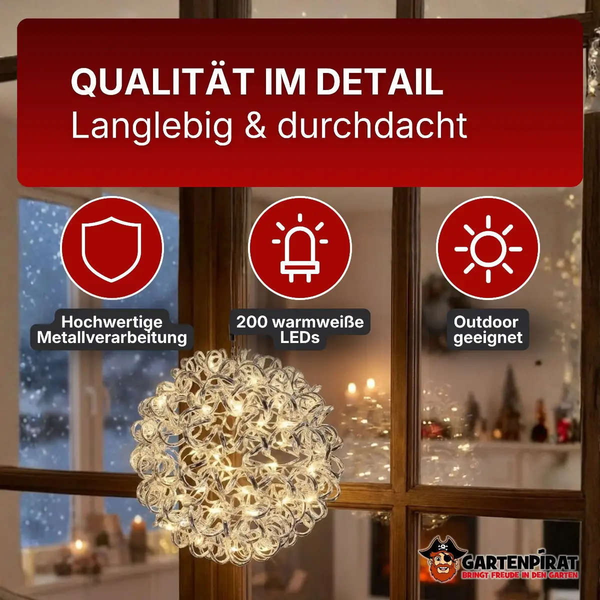 Drahtkugel mit warmweißen LEDs und Timer