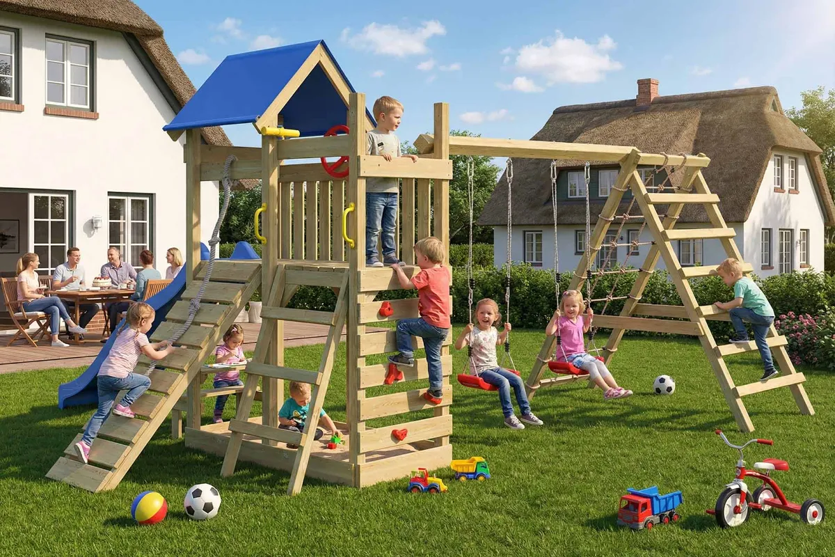 Spielturm Susi Max mit Doppelschaukel und großem Kletterbereich