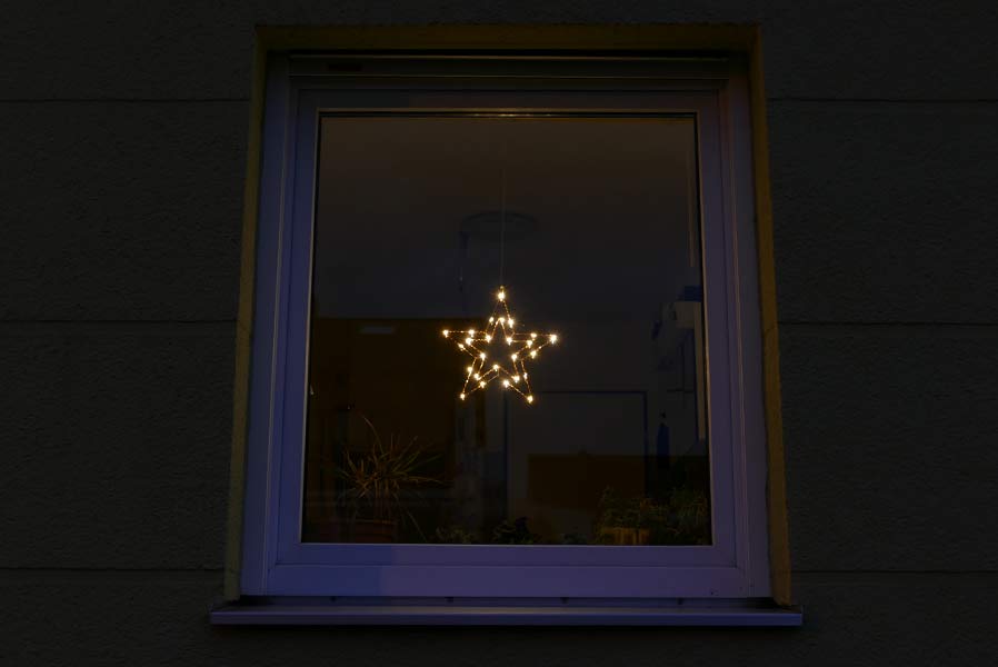 Weihnachtsstern aus kupferfarbenem Draht mit LED-Lichtern warmweiß Fensterstern