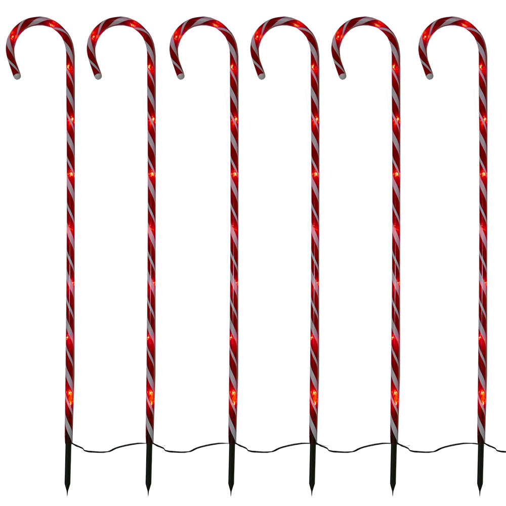 Lichterkette 6er-Set Zuckerrohrstab 100 cm Zuckerstange je 10 LED rot Gartenstäbe