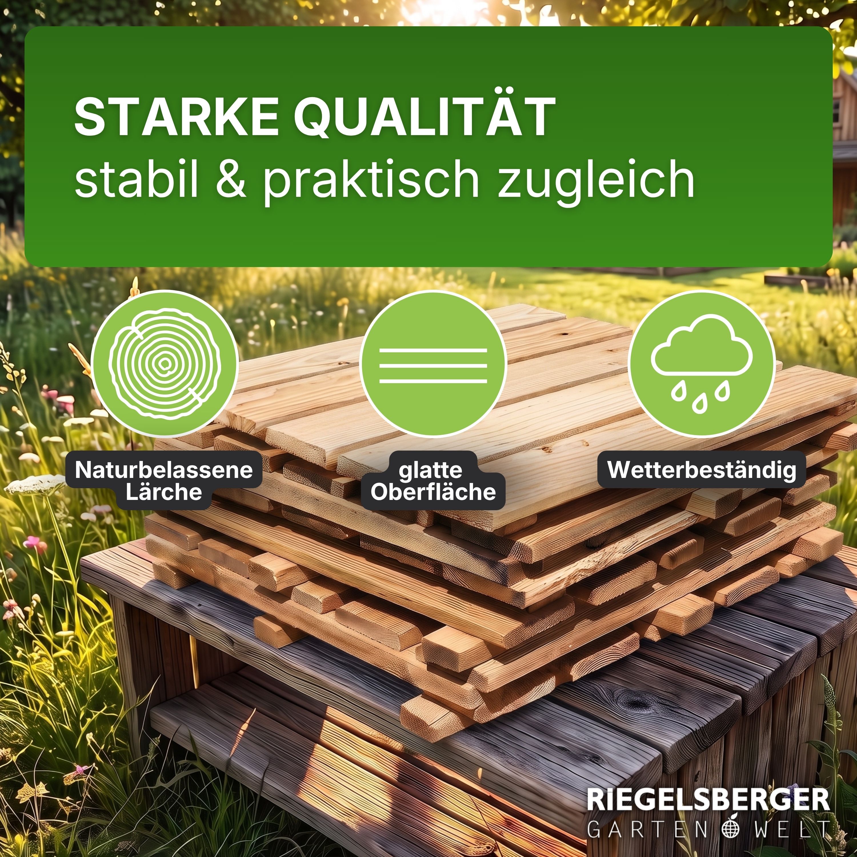 Holzfliese Lärche Natur glatt 50x50 cm Fliese Bodenfliese Terrassenfliese