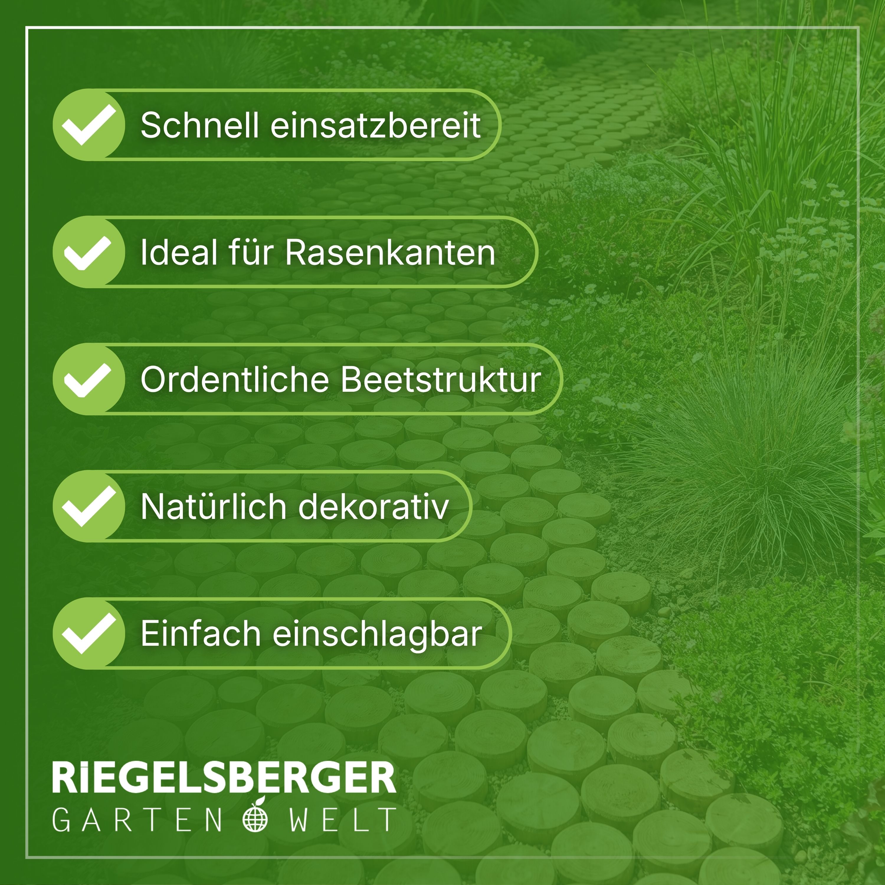 Palisaden Ø 6 und 8 cm Beetumrandung verschiedene Längen Rasenkante Holz-Pfosten KDI Pfahl