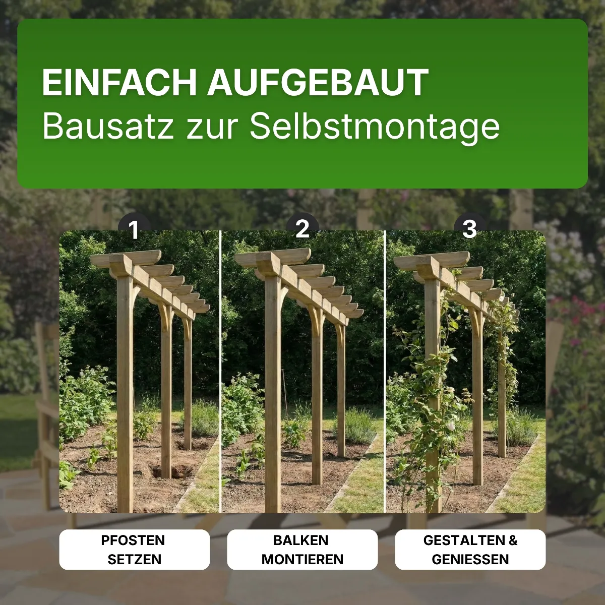 Pergola aus Holz 450 cm lang Torbogen Rankhilfe Rankgerüst Blumenbogen Spalier Rosenbogen