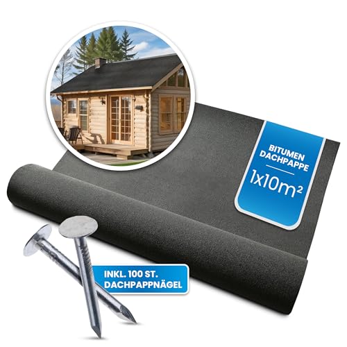 Bitumen Dachpappe schwarz Bitumenbahn zur Dacheindeckung Dachbahn inkl. 100 Stück Dachpappnägel