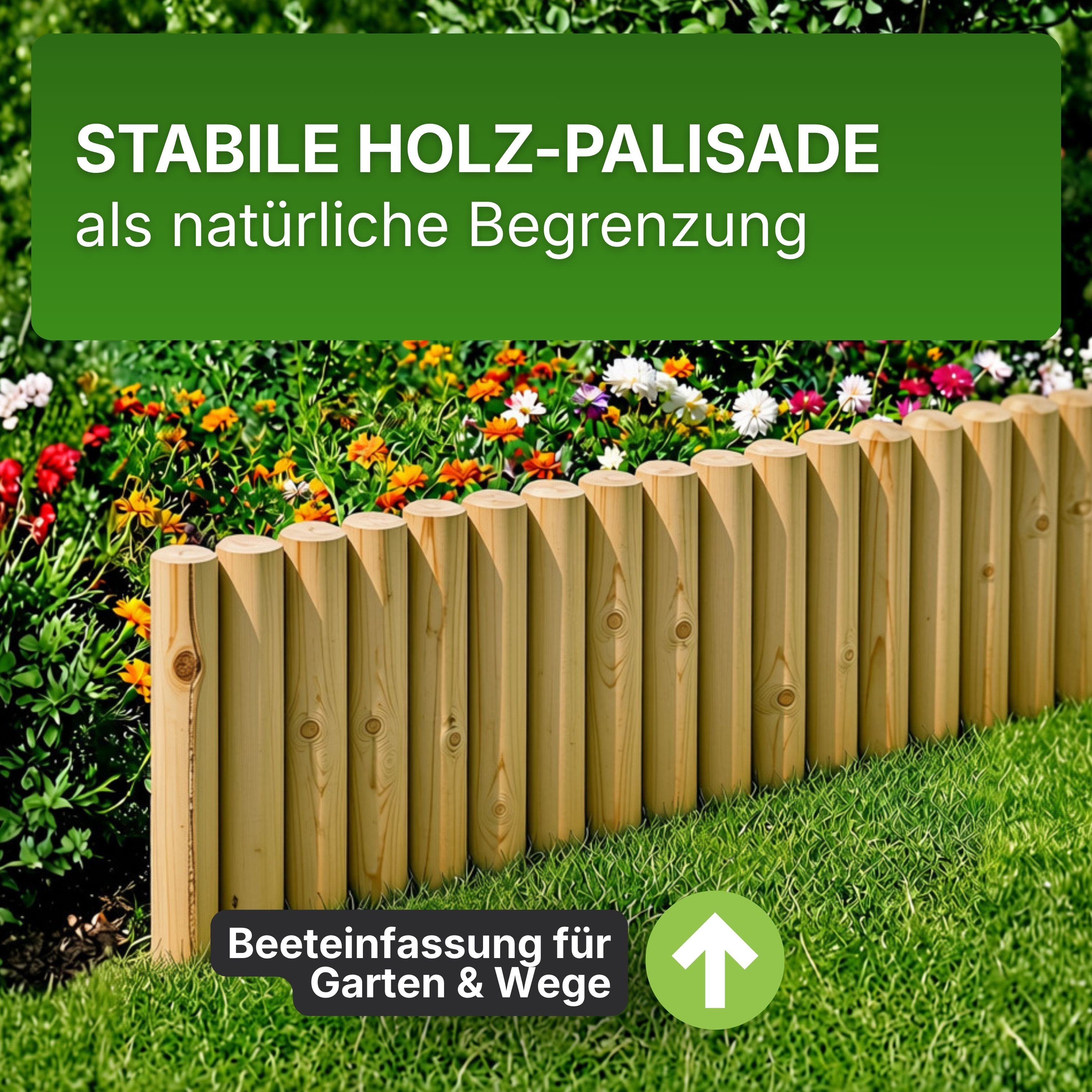Palisaden Ø 6 und 8 cm Beetumrandung verschiedene Längen Rasenkante Holz-Pfosten KDI Pfahl