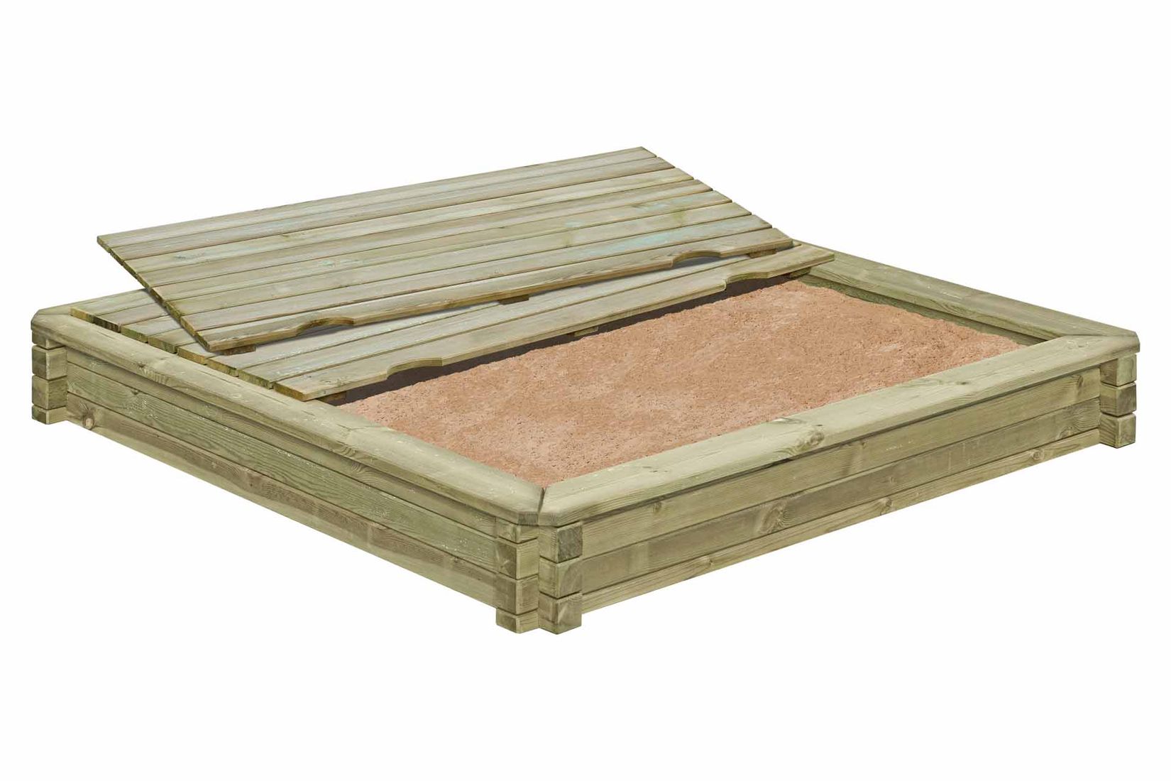 Sandkasten 180x180 cm mit Deckel aus Kantholz 7x7 cm