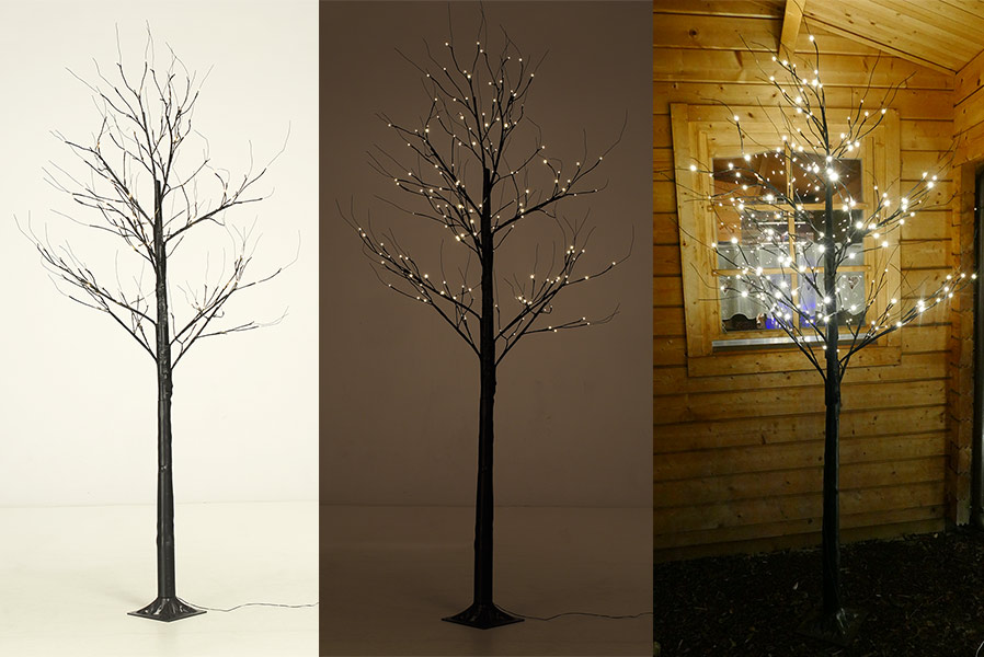 led-lichterbaum-aussen-schwarz Baum 200 cm schwarz mit beleuchteten Zweigen 168 LED warmweiß LED-Lichterbaum