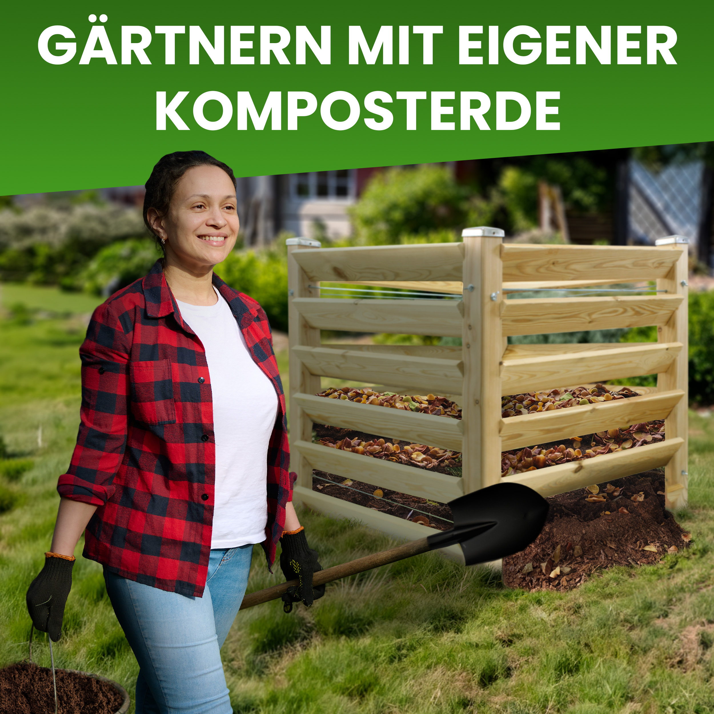 Moderner Komposter Single 80x80xH80 cm aus Lärchenholz Massivholz Steckkomposter Kompostsilo Holzkomposter