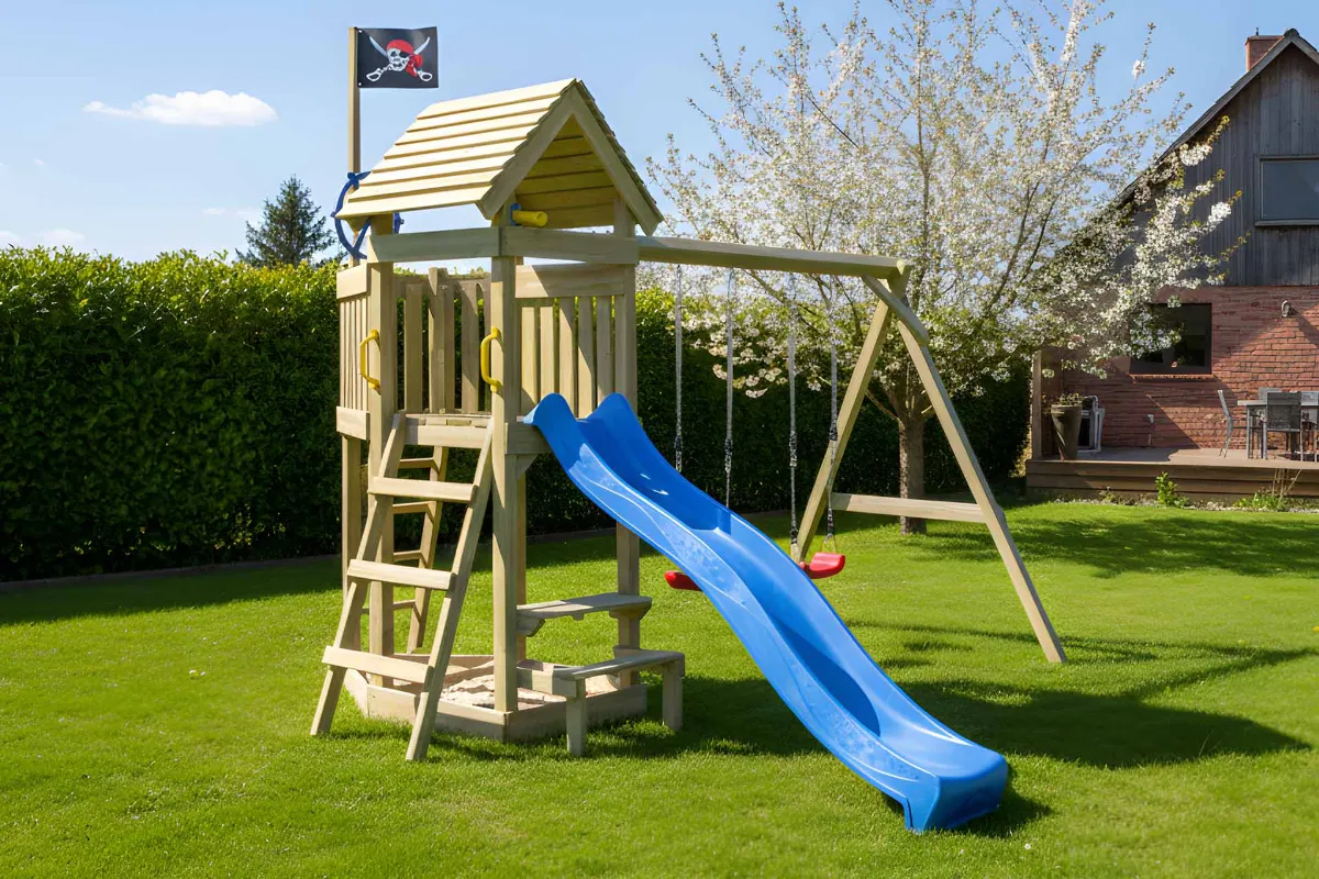 Spielturm Lina Abenteuer mit Doppelschaukel und Picknicktisch