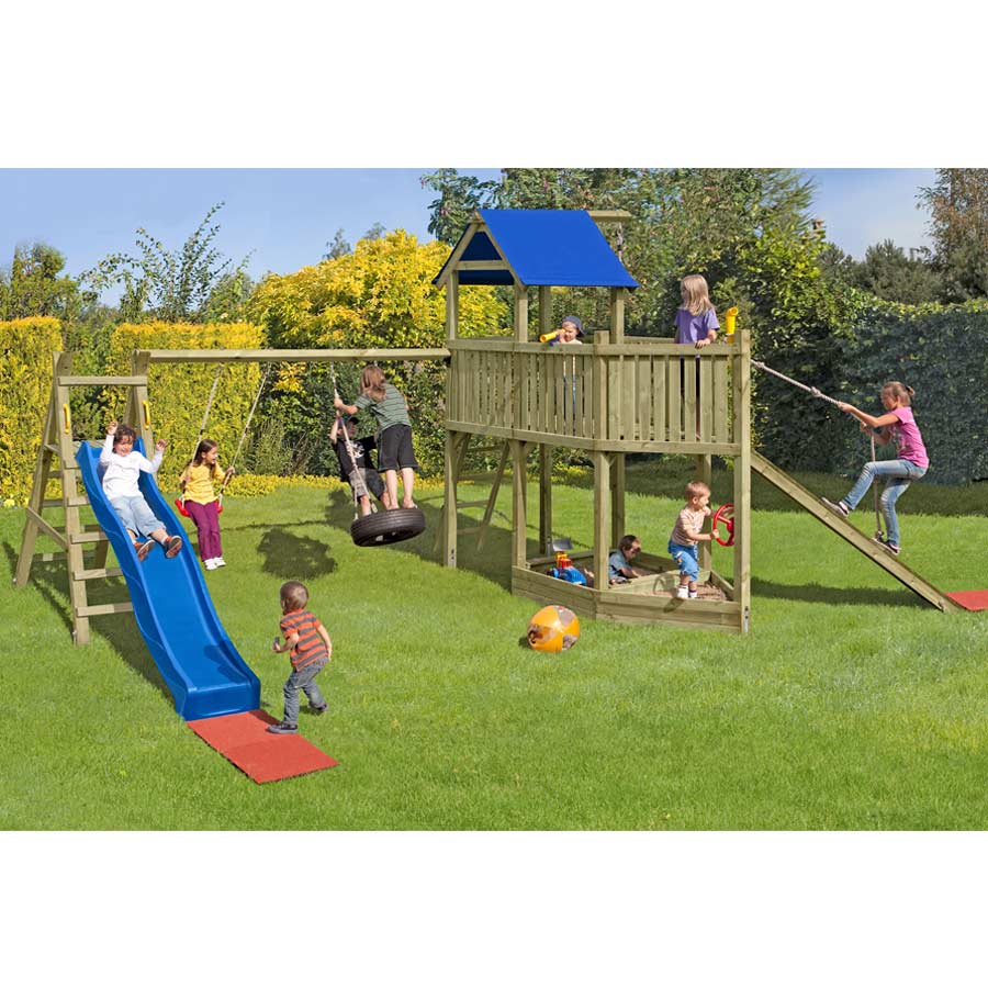 Piratenschiff Holzfuß Spielturm mit Rutsche und Schaukel