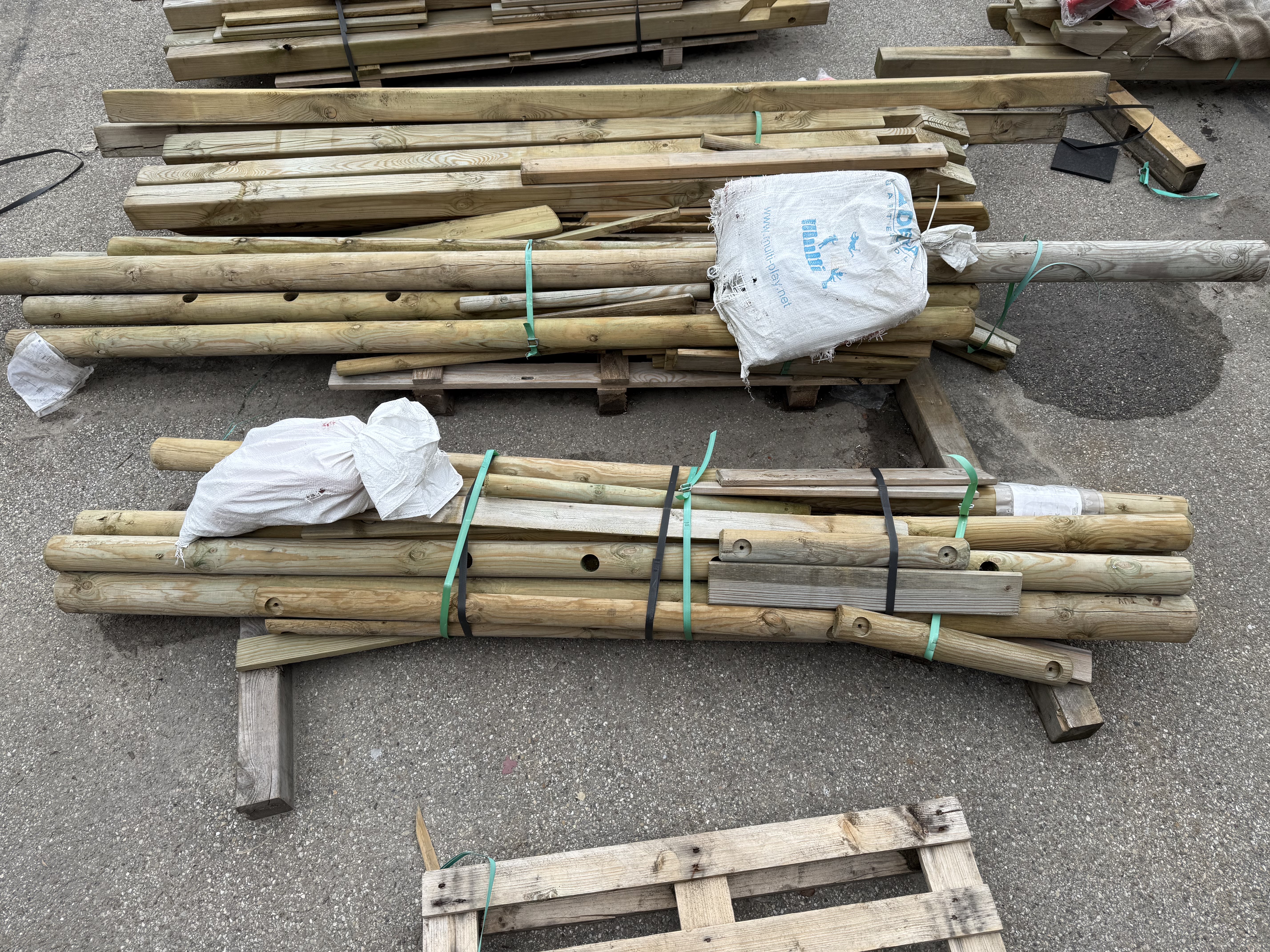 B-Ware Classic Schaukelgestell 310x190x220 cm Kiefer KDI Doppelschaukel mit Kletterleiter Podest und Rutsche 290 cm blau