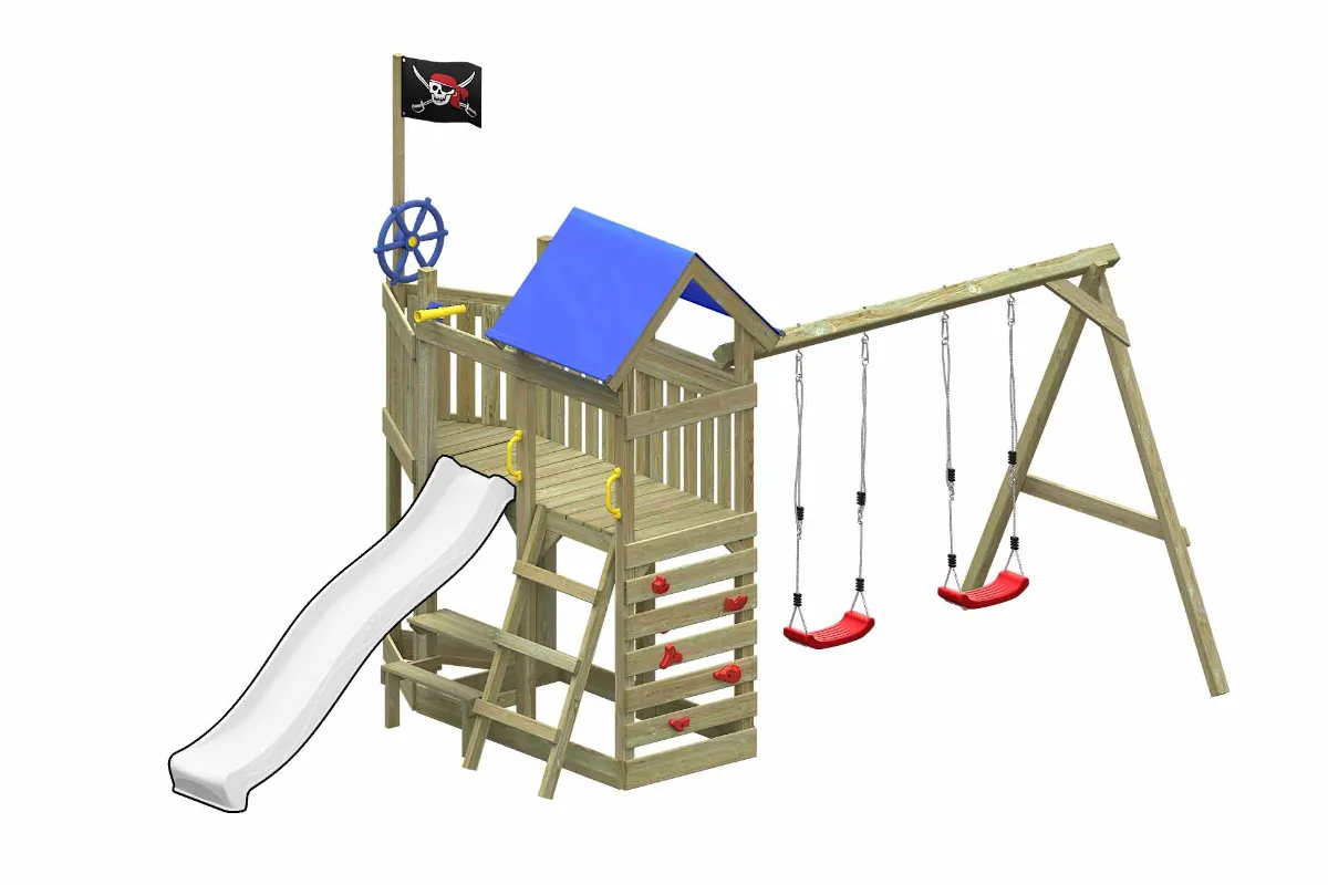 Spielturm Georg Abenteuer mit Doppelschaukel und Kletterwand